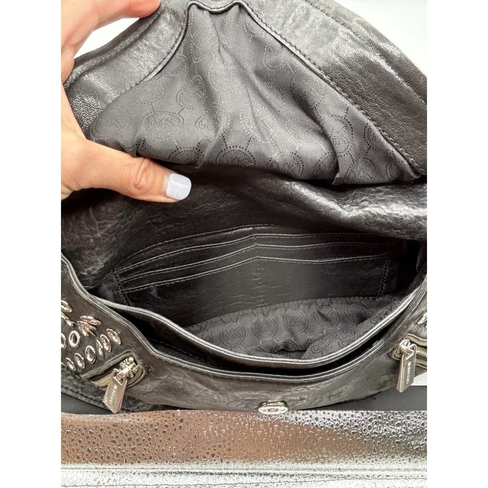 Michael Kors‎ Y2K Black Silver Studded Hobo Shoulder Bag Grunge Leather
